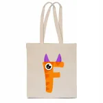 Laste puuvillane ECO BAG pruunika tooniga, t&auml;he F ja monstrumipildiga TT_474