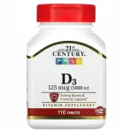 Vitamiinid 21st Century D3-vitamiin 125 mcg (5,000 IU), 110 tabletti