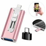 USB m&auml;lupulk 128 GB, 3in1, Lightning, Micro USB, OTG, roosa