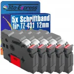 Silditeip BROTHER TZe-431, 12 mm x 8 m, punane, 5 tk.