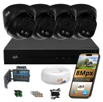 V&auml;lisvalve komplekt 4 musta kuppelkaameraga, 8MPX Dual LED + IR