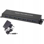 USB jagaja Renkforce, 7x USB 3.0, must, metallist