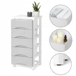 Plastikust vannitoa riiul sahtlitega, hall, 75 cm, ratastega