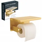 WC-paberi hoidja riiuliga DELVANT DUVO, kuldne, metallist