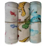 Musliini m&auml;hkmed komplektis 3 tk 80x60 Dino Dolphin Clouds, puuvill