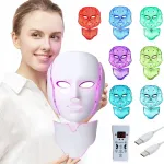 LED n&auml;o- ja kaelafototeraapia mask, 7 v&auml;rvi, valge, koduseks kasutamiseks, plug & play