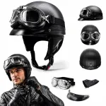 Moto-kiivri prillidega, retro stiilis, must, 52&ndash;62 cm