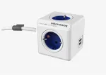 Toiteplokk kuubik, 4 pistikupesa, 2 USB (2,1A), sinine