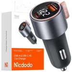 Autolaadija MCDODO m&otilde;&otilde;tjaga, 2x USB, USB-C, 75W, LED