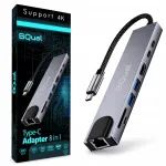 USB-C jagaja BQual 8in1, USB 3.0, PD 100W, HDMI 4K, SD, LAN