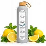 1000 ml roosa klaasist joogipudel silikon&uuml;mbrisega