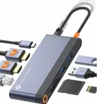 USB-C jagaja NOVOO RM8F PRO, 8-in-1, 2x HDMI 4K 60 Hz, SD, TF, LAN, 2x USB 3.2, MacBookile