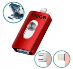 USB m&auml;lupulk 128 GB, 3in1, Lightning, Micro USB ja USB 3.0, punane