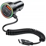 USAMS US-CC167 auto laadija, 60W, USB-C, USB-A, LED ja USB-C kaabliga
