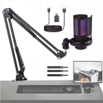 Stuudio USB mikrofon reguleeritava statiiviga ja RGB valgustusega arvutile