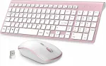 Juhtmevaba klaviatuuri ja hiire komplekt JOYACCESS, USB, v&auml;ga &otilde;huke, roosa, DE klaviatuuripaigutus
