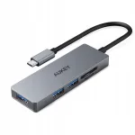 AUKEY CB-C63 USB-C jagaja, alumiinium, 4 &uuml;hendust: 3x USB 3.1, 1x MicroSD