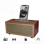 Traadita k&otilde;lar Bluetoothiga, retro puidust korpusega, FM/AM raadio ja telefonihoidjaga