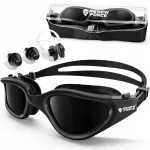 Ujumisprillid ANTI-FOG UV-filtriga, polariseeritud, mustad, karbiga