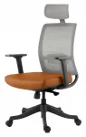 Kontoritool ELUNE, pruun/hall, ergonoomiline, v&otilde;rk, nahk, p&ouml;&ouml;rleva mehhanismiga