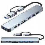 USB-C/A 8-&uuml;hes adapter SD/TF kaartide lugeja, USB 3.0 ja 3,5 mm helipesaga