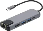 USB-C adapter, 5-&uuml;hes, Ethernet port, 6 porti