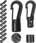 Plastist karabiinid, 12 tk, mustad, 4-5 mm, lukus&uuml;steemiga
