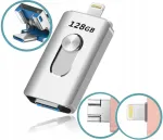 USB-m&auml;lupulk 128GB, 3-in-1, USB 3.0, Lightning, Micro USB OTG, h&otilde;bedane