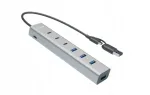 USB jagaja i-tec, 7 pesa, USB-C/USB-A, kiire laadimine, metallist