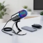 Lauamikrofon USB kondensaator RGB-valgustusega arvutile