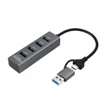 MicroConnect USB jagaja, 4 porti, USB 3.0, USB-C ja USB-A, 5 Gb/s, 0,15 m, USBHUB4-2IN1
