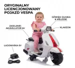 Laste t&otilde;ukeratas Vespa, valge, patareiga, 6V, alates 18 kuud, litsentseeritud