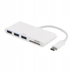 USB-jaotur Deltaco USB-C, 3 USB-A, SD/microSD pesad, valge