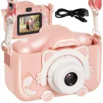 Laste 3MP fotoaparaat LCD, SD, Full HD, roosa, koos kotiga ja rihmaga