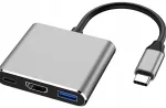 USB C 3-&uuml;hes adapter 4K HDMI-ga, PD laadimise ja USB 3.0-ga