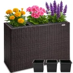 Lillepott rotangkestaga, 3 eemaldatava kassettiga, 83x30,5x60 cm, pruun