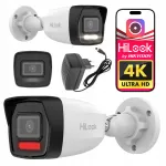 IP-videokaamera 4K 8MP PoE HiLook IPCAM-B8-30DL mikrofoniga, rakendusega ja toiteallikaga