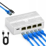 V&otilde;rgul&uuml;liti 1 kuni 4 RJ45, 1 Gb/s, USB-C toide, kompaktne