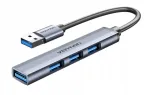 USB jagaja Vention, 4 pesa, USB 3.0, 0,15 m, hall metallist, 5 Gb/s