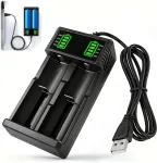 Akulaatorilaadija Li-ion 18650/21700/26650, 2 pesa, 1A, USB