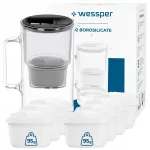 Veekanister Wessper D2, borosilikaatklaas, 3 l, kaheksa Aquamax filtriga