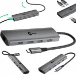 USB-C adapter s&uuml;learvutile, 2x HDMI 4K, SD kaardilugeja, PD 100W, RJ45, 8in1