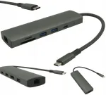 USB-C monitori adapter 8in1, 2x HDMI 4K, SD, LAN, PD 100W, RJ45