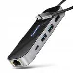 USB-C jaotur AXAGON 6in1, 5Gbps, Power Delivery, klaasist korpus