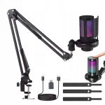 Stuudiomikrofon RGB, USB, kondensaator, statiiviga