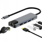 5-in-1 USB-C HUB adapter, 2x USB 2.0, HDMI 4K, LAN Ethernet