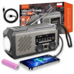 Kaasaskantav mini raadio p&auml;ikese laadimise ja k&auml;igeneraatoriga, h&auml;daolukorra powerbank