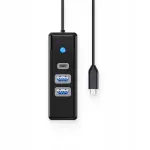 USB jagaja, 3 porti (USB-A, USB-C), 0,15 m, must