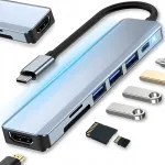 USB-C 7-pordine adapter, HDMI 4K, USB 3.0, SD ja MicroSD kaartide lugeja, 100W