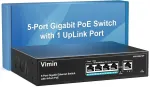 VIMIN PoE+ v&otilde;rgul&uuml;liti, 5 porti, 72W, 1000Mbps, VLAN, haldamata
